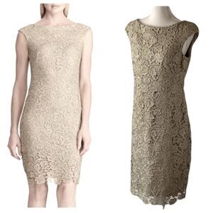 LAUREN RALPH LAUREN Sparkling Champagne GOLD & Silver Lace Dress SIZE 8